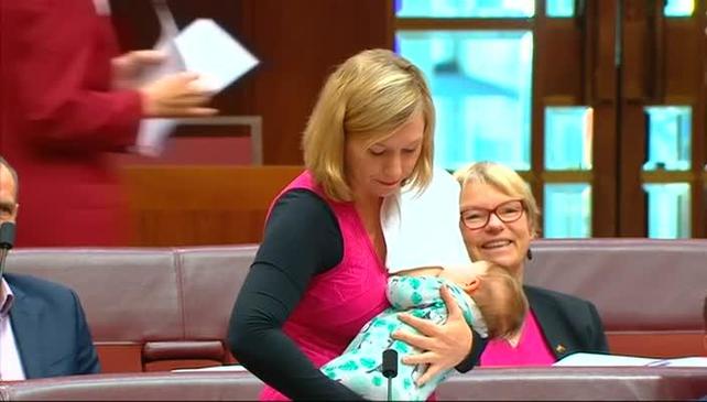 Larissa Waters breastfeeds in parliament