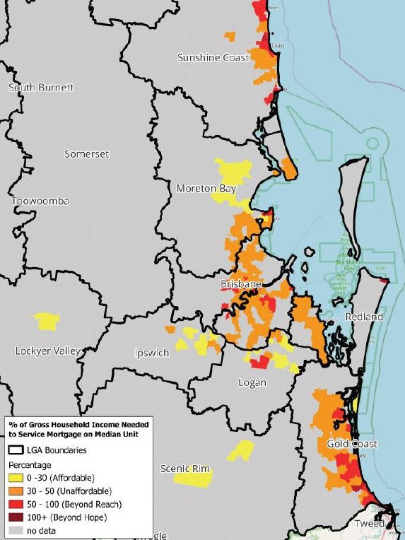 This map shows the affordability of units in the region. Picture: Property Council of Australia