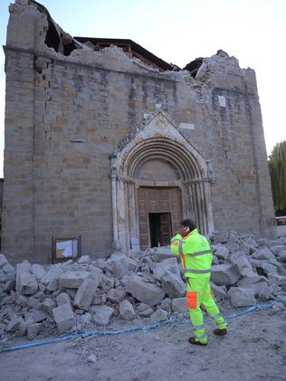 The top half of the church toppled in the quake. Picture: AFP/Filippo Monteforte