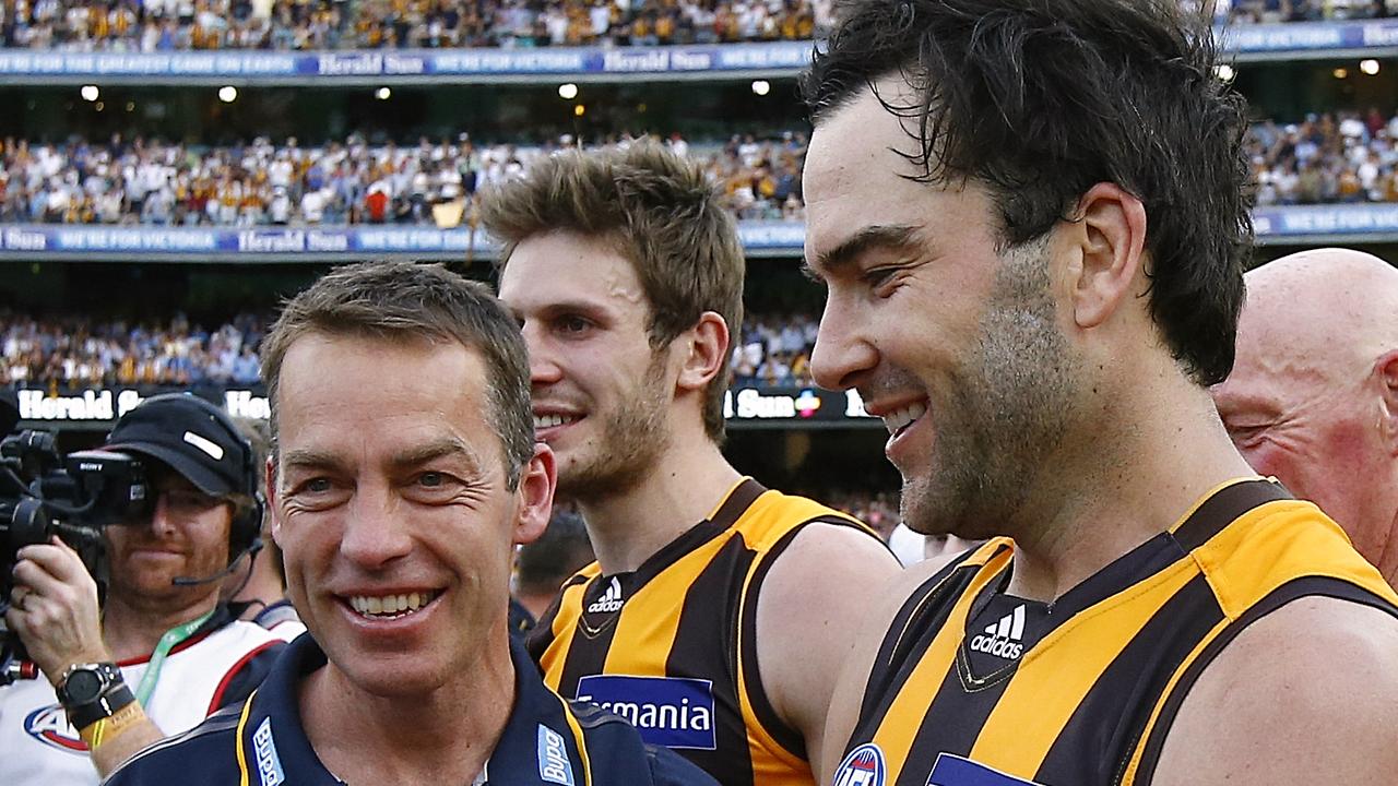 Alastair Clarkson and Jordan Lewis are now on opposite sides of the fence. Picture:Wayne Ludbey