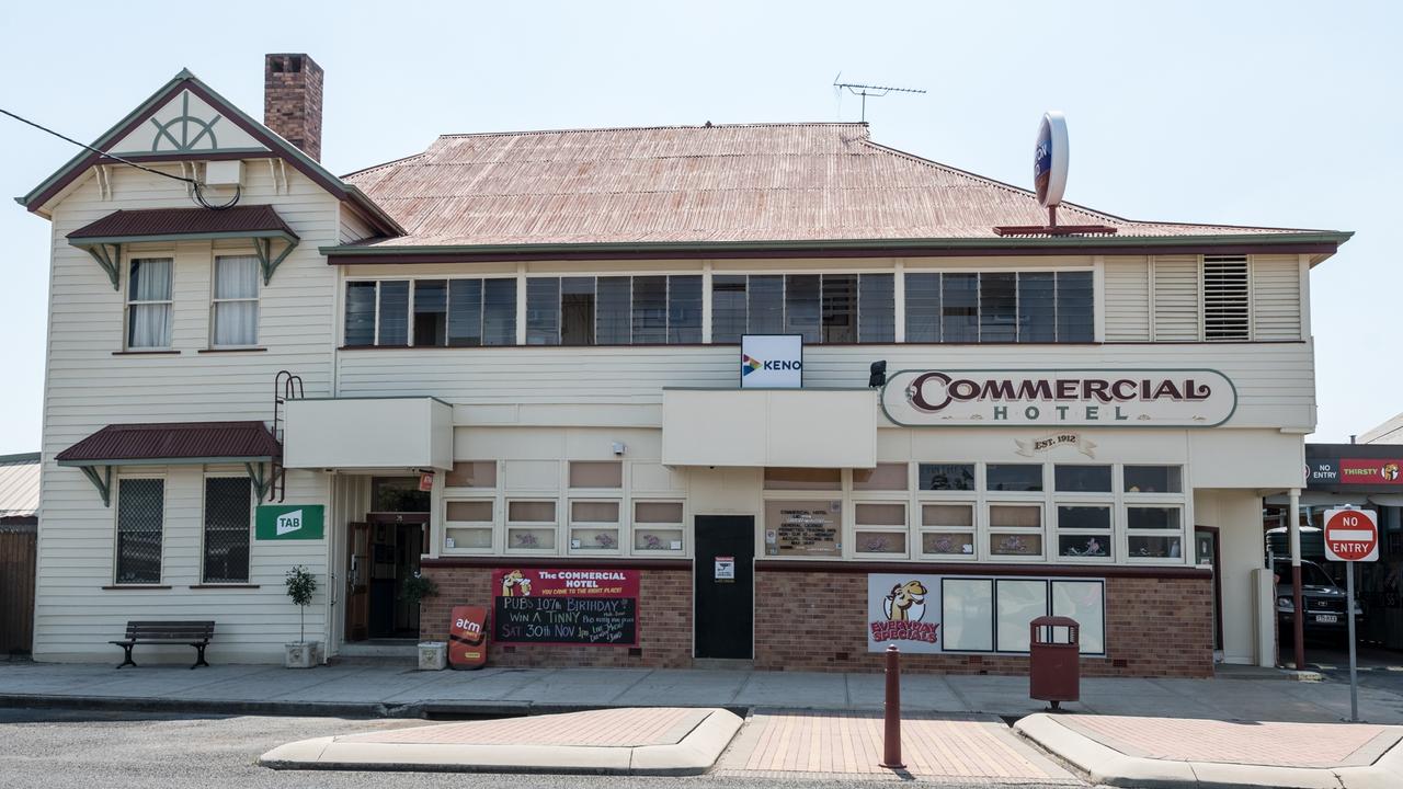 Gympie Magistrates Court heard the brawl started outside the Commercial Hotel (pictured) in Tara, near Dalby.