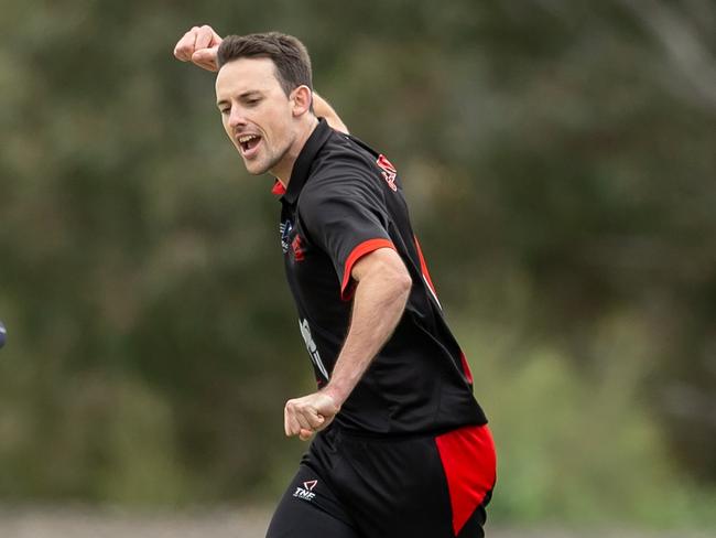 Essendon paceman Louis Cameron takes a wicket. Picture: Arj Giese.