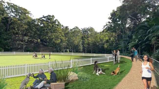 Artist impressions from the first set of plans for the Bob Campbell Oval revitalisation. Picture: Lane Cove Council