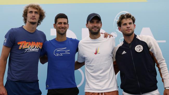 Djokovic (second left) poses with Zverev (left) Bulgaria's Grigor Dimitrov and Austria's Dominic Thiem before the damned charity tournament in Belgrade, Serbia.