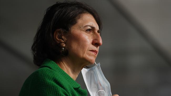 NSW Premier Gladys Berejiklian announces that a lockdown is not yet needed in Sydney on Thursday. Picture: AAP