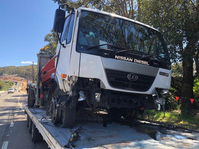 The truck, which was salvaged by NSC Towing, suffered massive damage. Picture: Jim O’Rourke