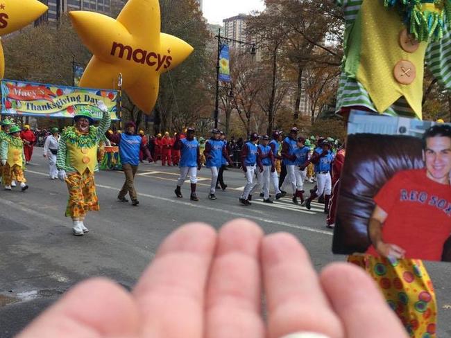 Giving thanks ... one kind-hearted stranger scattered CJ’s ashes in New York City during the Thanksgiving Macy’s Day parade in November. Picture: Facebook/Scattering CJ