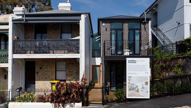 A new build house for sale in Balmain, beside traditional terraces. Picture: Max Mason-Hubers/NCA NewsWire