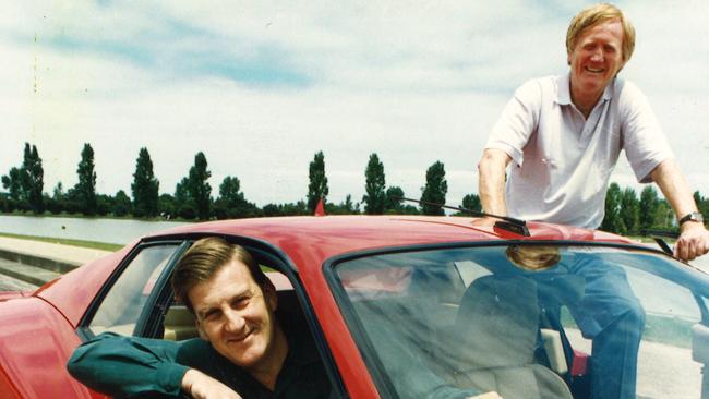 Victorian premier Jeff Kennett and Melbourne Major Events Company boss Ron Walker with Mr Walker's Ferrari in 1993.