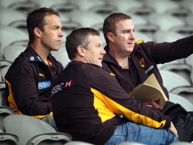 Ex-members of the Hawthorn brains trust, Alastair Clarkson, Mark Evans and Graham Wright.