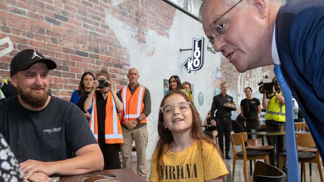 Scott Morrison visits Kiwanda Cafe and Zarraffa Coffee Roasters near Brisbane Picture: Jason Edwards