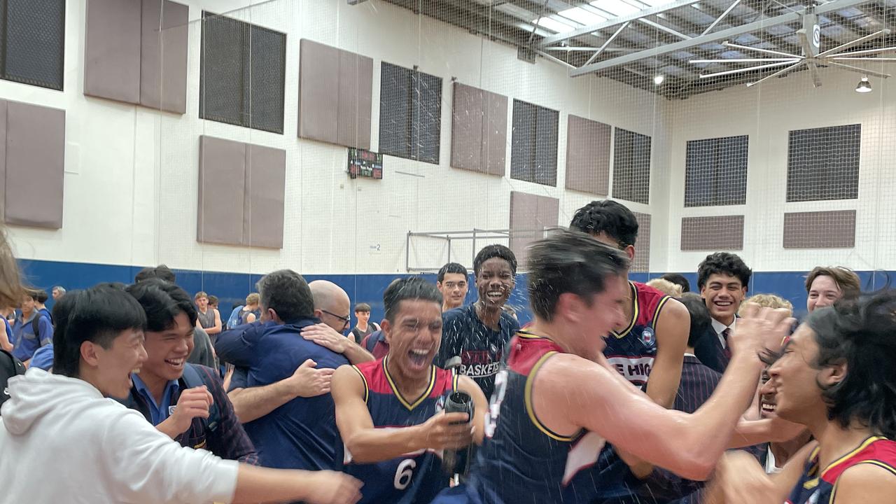 Brisbane State High School First V boys soaking up their last win of the season, a shared premiership and a excellent move to score by Valen Mero.