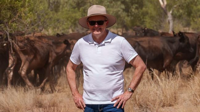 Anthony Albanese at a cattle station in Lake Nash (Alpurrurulam) in the Northern Territory. Picture: PMO