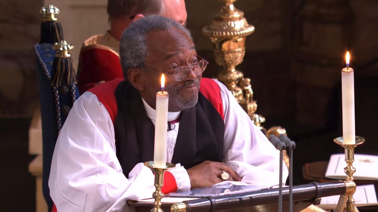 Bishop Michael Curry's sermon was one of the most memorable moments of the wedding. Picture: BBC.