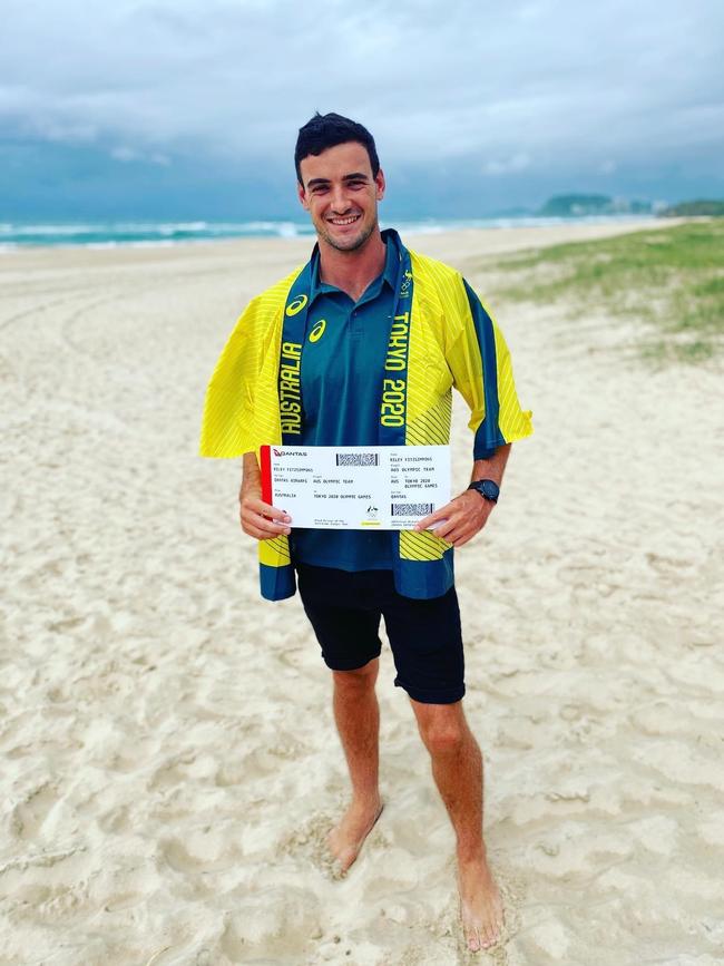 Gold Coast Olympic kayaker Riley Fitzsimmons celebrates his Tokyo Games selection. Picture: SUPPLIED