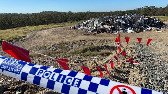 crime scene at a Cessnock tip after a man was found with injuries and later died. Picture: Amy Ziniak