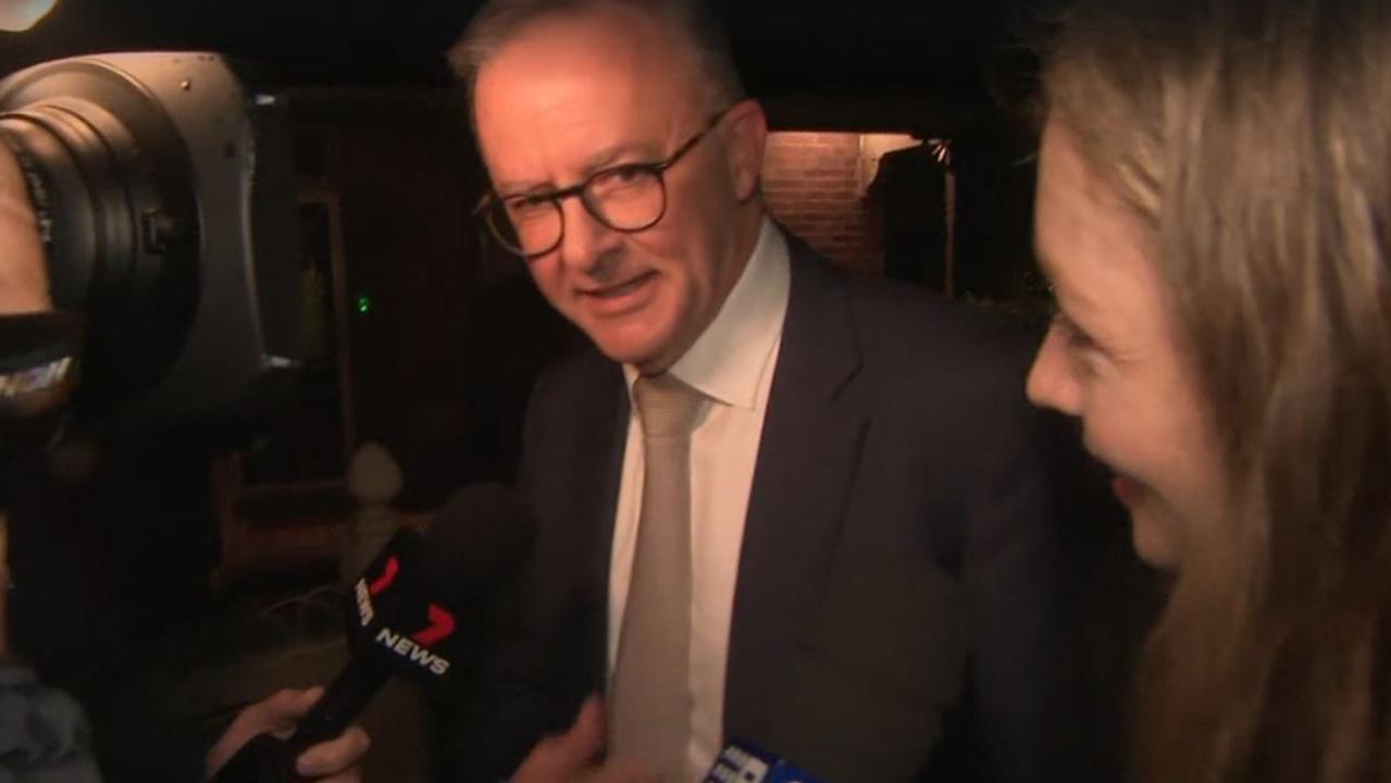 Anthony Albanese told the press pack his win was an ‘incredible honour’. Picture: Channel 9