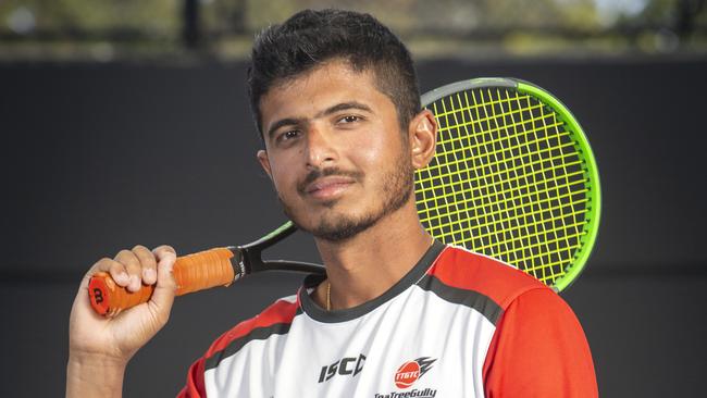 Tea Tree Gully’s Ashwin Vijayaragavan at Memorial Drive ahead of the Tennis SA State League grand finals, which will be live streamed by The Advertiser. Picture: Emma Brasier.