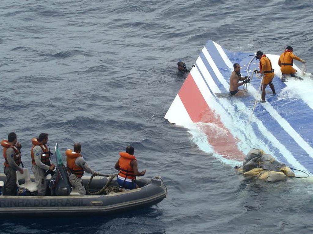 Brazilian navy sailors recover debris from the Air France A330 off the coast of Brazil.