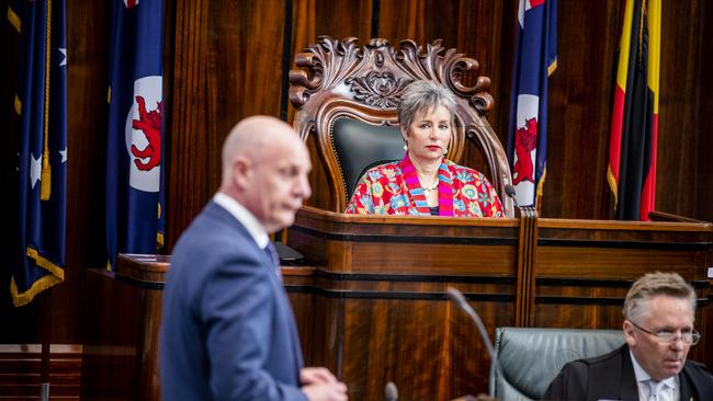 Speaker Sue Hickey and Premier Peter Gutwein. Picture: RICHARD JUPE