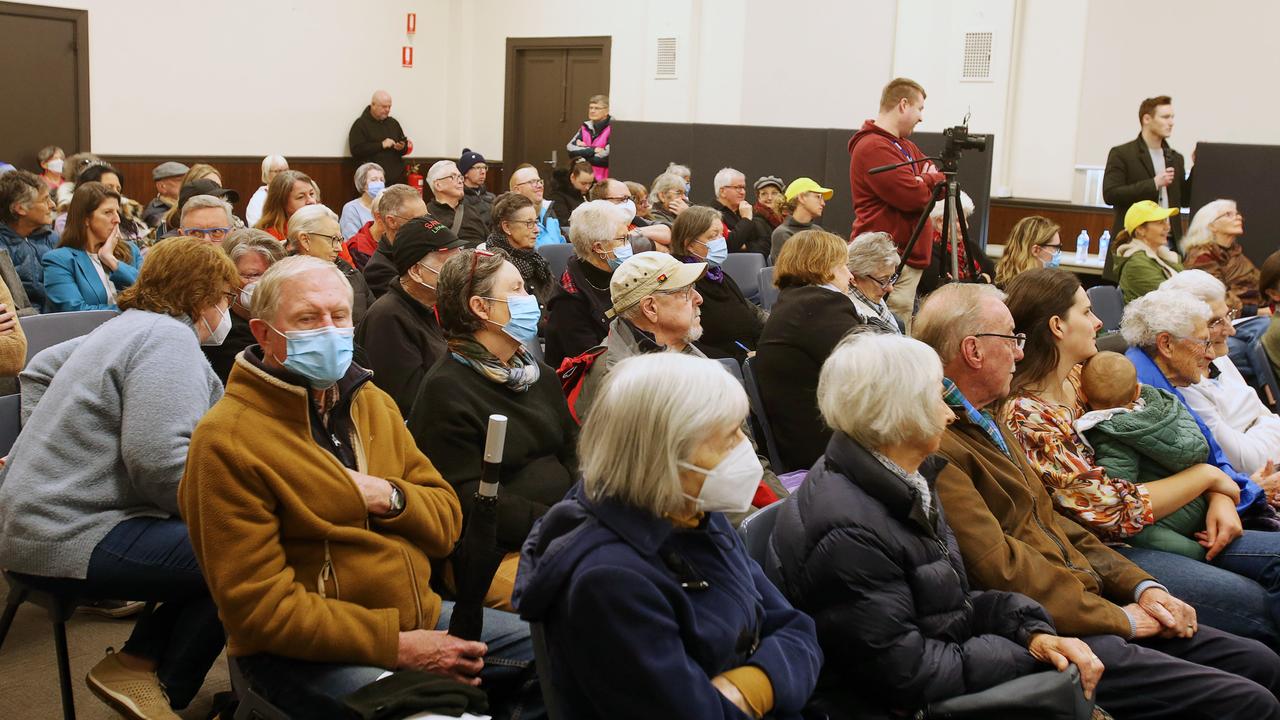 Library protest at Geelong West Town Hall. Picture: Alan Barber