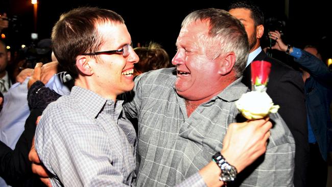 American hiker Shane Bauer was greeted in 2011 after Tehran released him. Picture: Mohammed Mahjoub