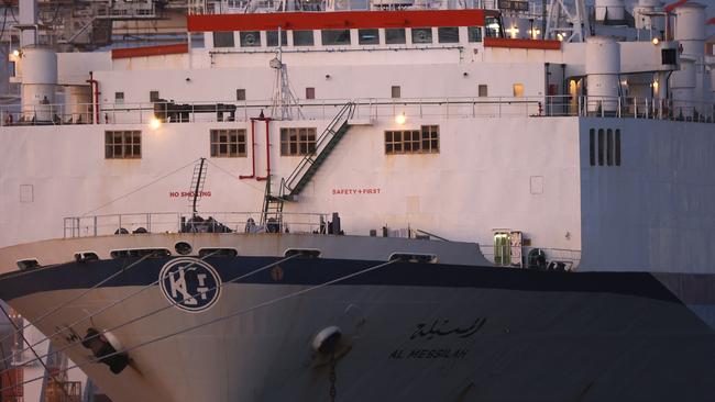 The Al-Messilah livestock ship is seen berthed in Fremantle. Picture: Paul Kane/Getty Images)