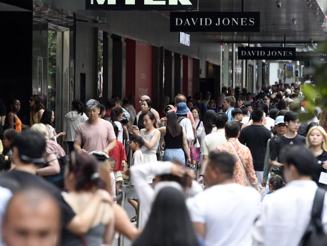 Shoppers crowd the Bourke Street Mall for the Boxing Day sales. Picture: Andrew Henshaw