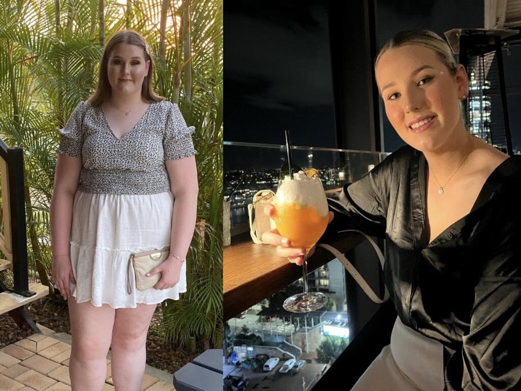 Ellie weighed 142kg when she was 17 and she now weighs 80kg. Picture: Supplied/Ellie Baxter