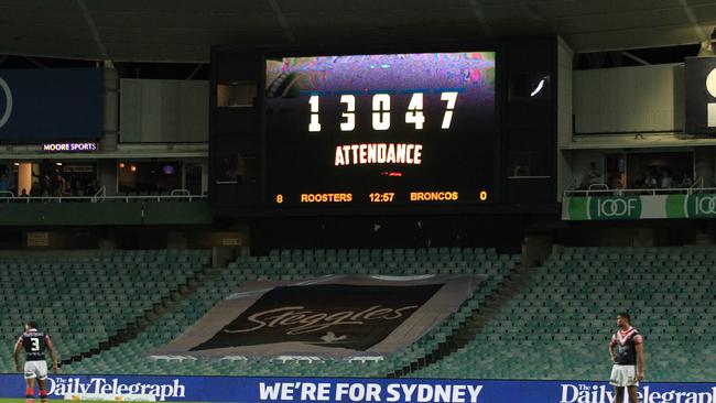 The crowd for a Sydney Roosters game against Brisbane Broncos at Allianz Stadium in 2013.