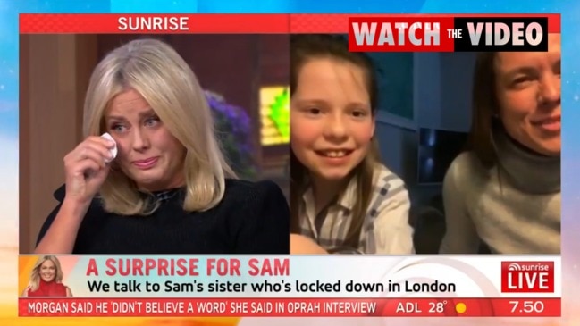 Sam Armytage gets emotional after a video call from her sister in London (Sunrise)