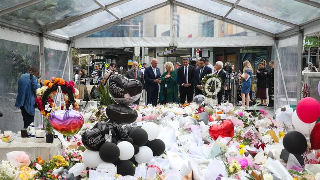 People gather to pay respects to the lives lost at Bondi Junction. Picture: NCA Newswire / Gaye Gerard