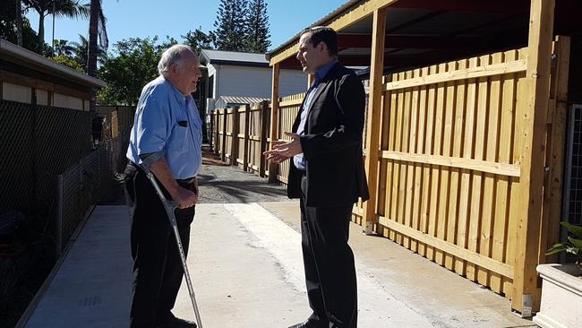 Cr Jon Raven speaks with Max Jackwitz, a resident of a dual-occupancy property in division 5.