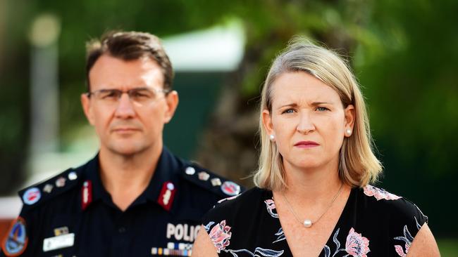 Acting NT Chief Minister Nicole Manison with Police Commissioner Reece Kershaw in Darwin. Picture: Justin Kennedy.