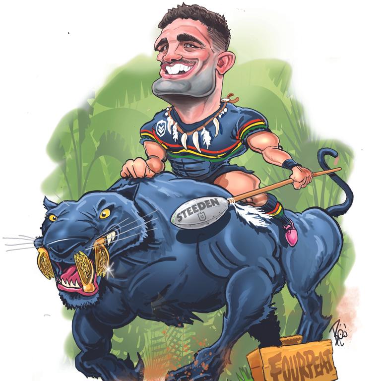 Nathan Cleary and the Panthers hunting for a four-peat. Art: Boo Bailey