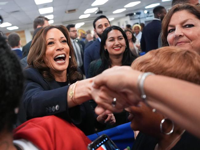 Democratic presidential candidate US Vice President Kamala Harris greets audience members at a campaign rally at United Auto Workers Local 900 in Wayne, Michigan. Picture: Getty Images via AFP