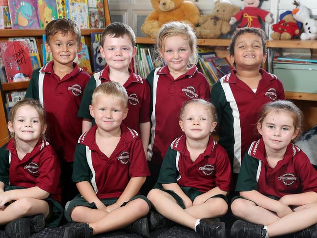 Worongary State School prep class PB. Photo of back row L-R Lucas Haslemore, Harrison Robertson, Sophia Lusted, Blake Crowder. Front L-R Lorelai Jervis, Riley Day, Layla Bradshaw, Violet Cochrane. Photo by Richard Gosling