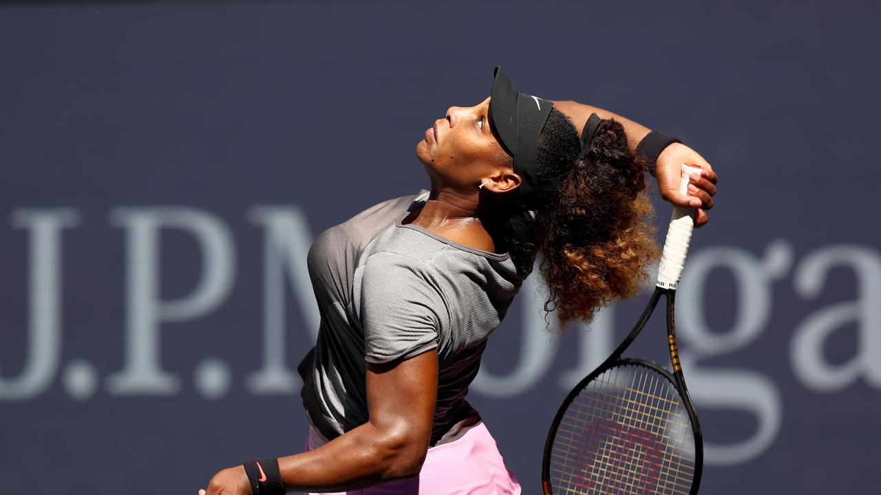 NEW YORK, NEW YORK - AUGUST 25: Serena Williams of the United States practices before the start of the US Open at USTA Billie Jean King National Tennis Center on August 25, 2022 in New York City. (Photo by Elsa/Getty Images)