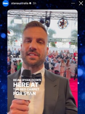 Beau Ryan at the Logie Awards for Stan, a Nine property.