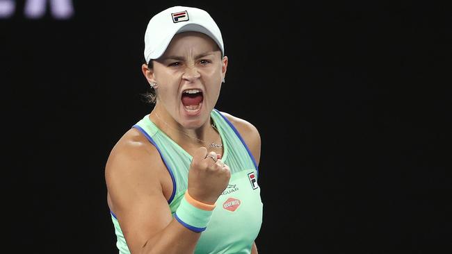 Australian Open Day 7 . 2601/2020.  Ash Barty  vs Alison Riske at Rod Laver Arena.  Ash Barty celebrates winning in 3 sets   . Pic: Michael Klein
