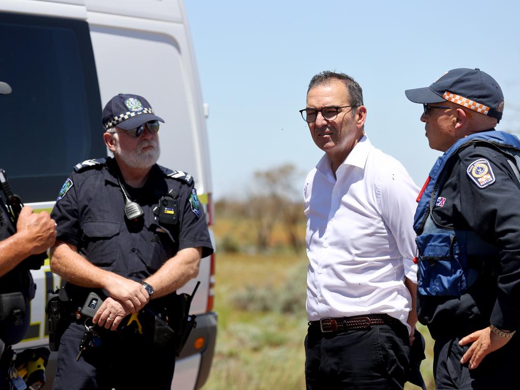 Premier Steven Marshall toured some of the state’s flood-affected areas on Thursday. Picture: NCA NewsWire / Kelly Barnes