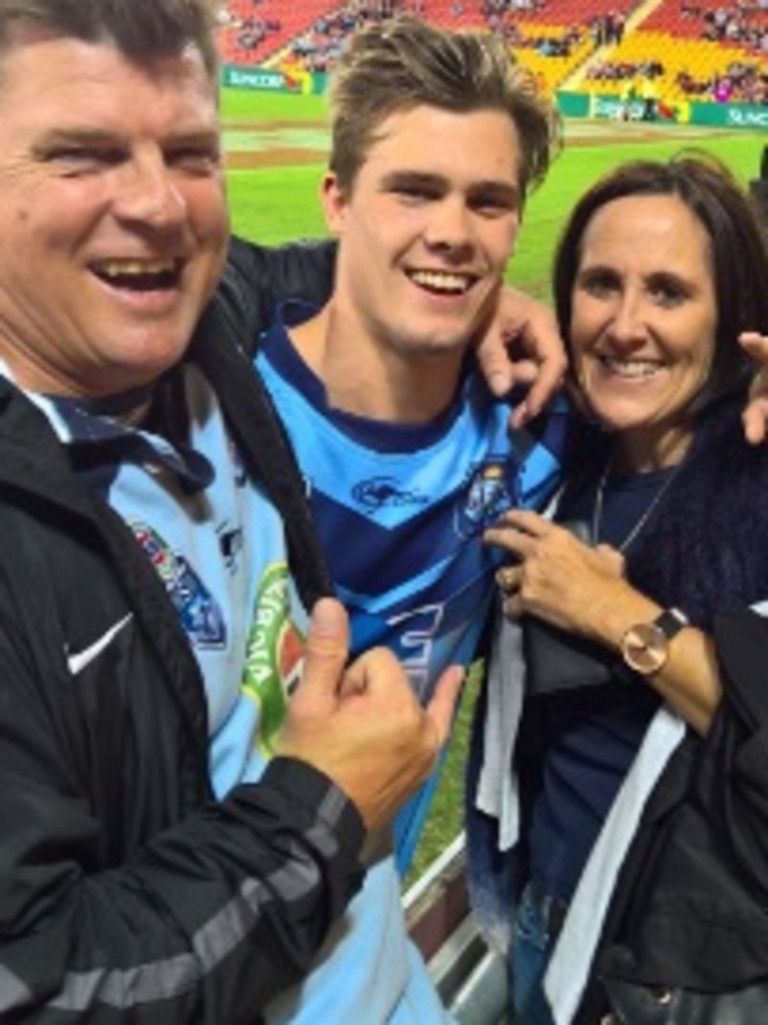 Ryan Papenhuyzen with his parents Neil and Rachel after playing under-18s State of Origin for NSW.