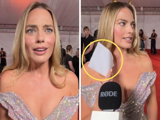 Margot Robbie was stunned when we showed her a photo on the red carpet.