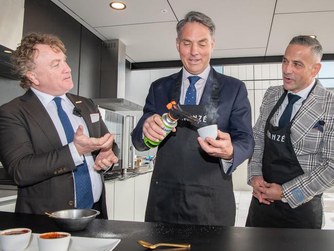 23-06-2023  Officially open of Geelong Quarter, the Franze Developments mixed use project on Ryrie St. Chef Adrian Richardson with Developer Paul Franze and Deputy Prime Minister Richard Marles. Picture: Brad Fleet