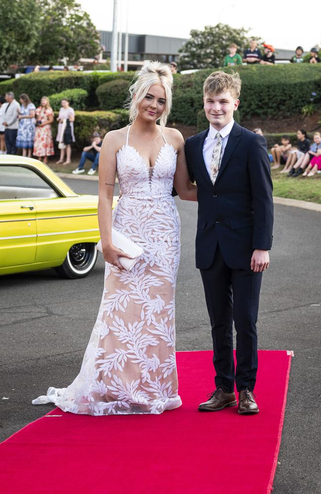 Graduate Deegan Beard is partnered by Charlie Klease to the Mary MacKillop Catholic College formal at Highfields Cultural Centre, Thursday, November 14, 2024. Picture: Kevin Farmer