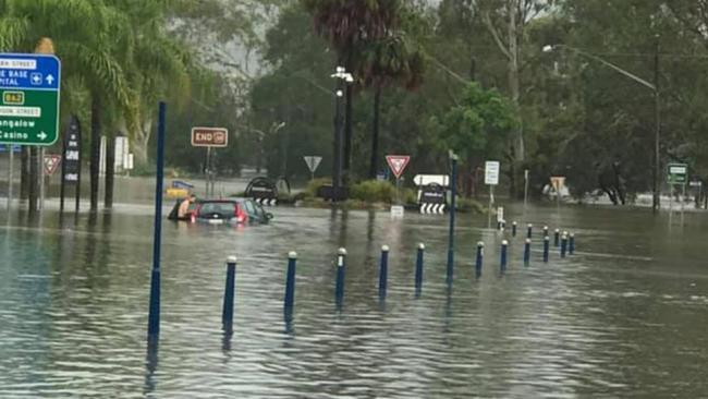 The flooded CBD of Lismore, NSW. The township received over 200mm of rainfall on Wednesday. Picture: Chris Kitchener.