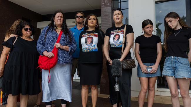 Family and loved ones of Kingsley Alley Jr leave the Supreme Court on Friday January 31 following the sentencing of his murderers Melissa Clancy, Madison Butler, Dechlan Wurramarra and a teenager. Picture: Pema Tamang Pakhrin