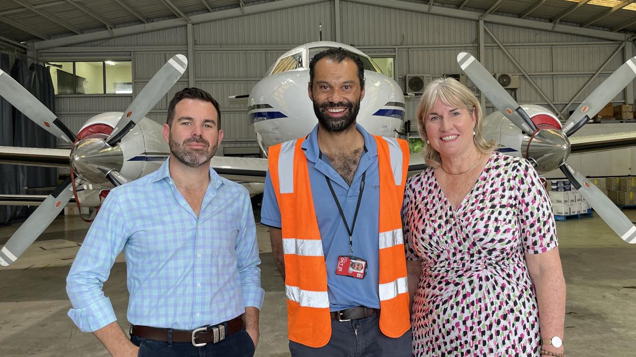 Â Aboriginal Affairs Minister Chansey Paech, Jetstream Air Service director Kevin Pettitt and Chief Minister Eva Lawler inspect supplies heading to flood impacted communities at Yarralin and Bulla. Picture: Zizi Averill