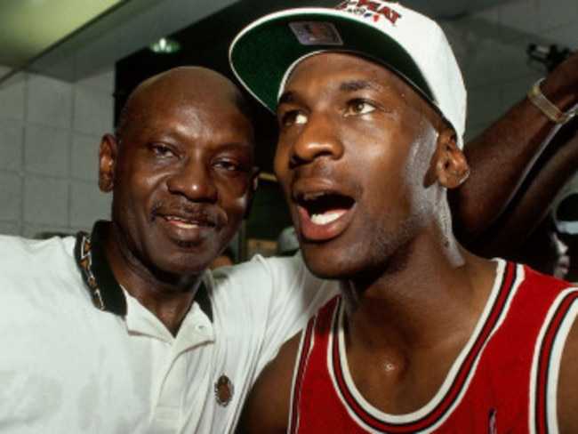 Jordan’s father (left) was shot dead while he slept in his car on the side of a highway in North Carolina, in 1993 — a month after Jordan won his third championship with the Bulls.