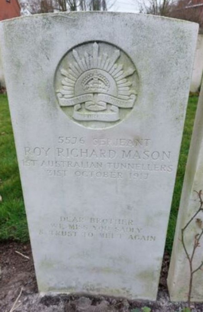 The new grave of Roy Richard Mason. His title is spelt in the old military European way: Serjeant. His family inscription reads: ‘Dear brother we miss you sadly and trust to meet again’.